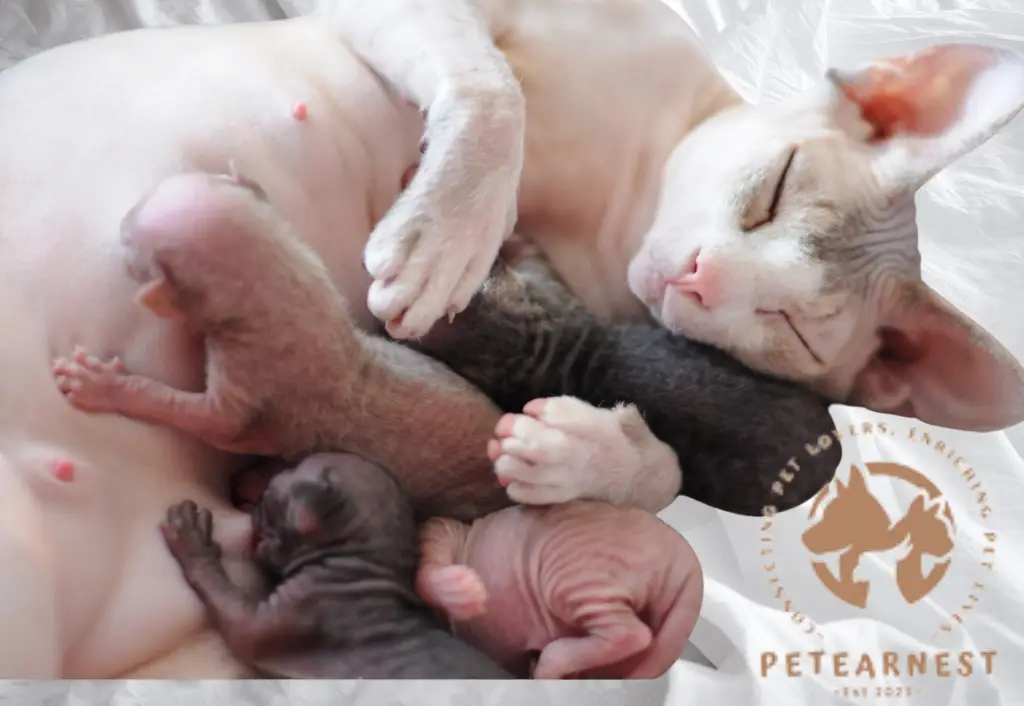 Egyptian Sphynx cat with newborn kittens